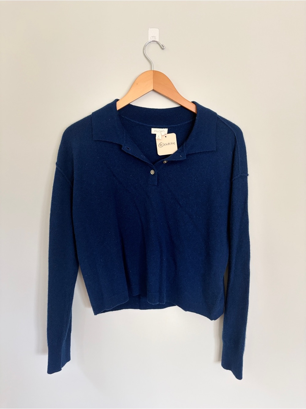 Pilcro Jensen Cashmere Navy Polo Crop Sweater